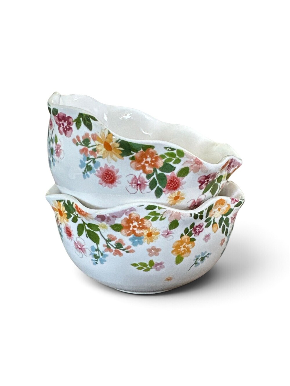 Hobby Lobby Floral Scalloped Ceramic Serving Bowls Set of 2 Multicolor